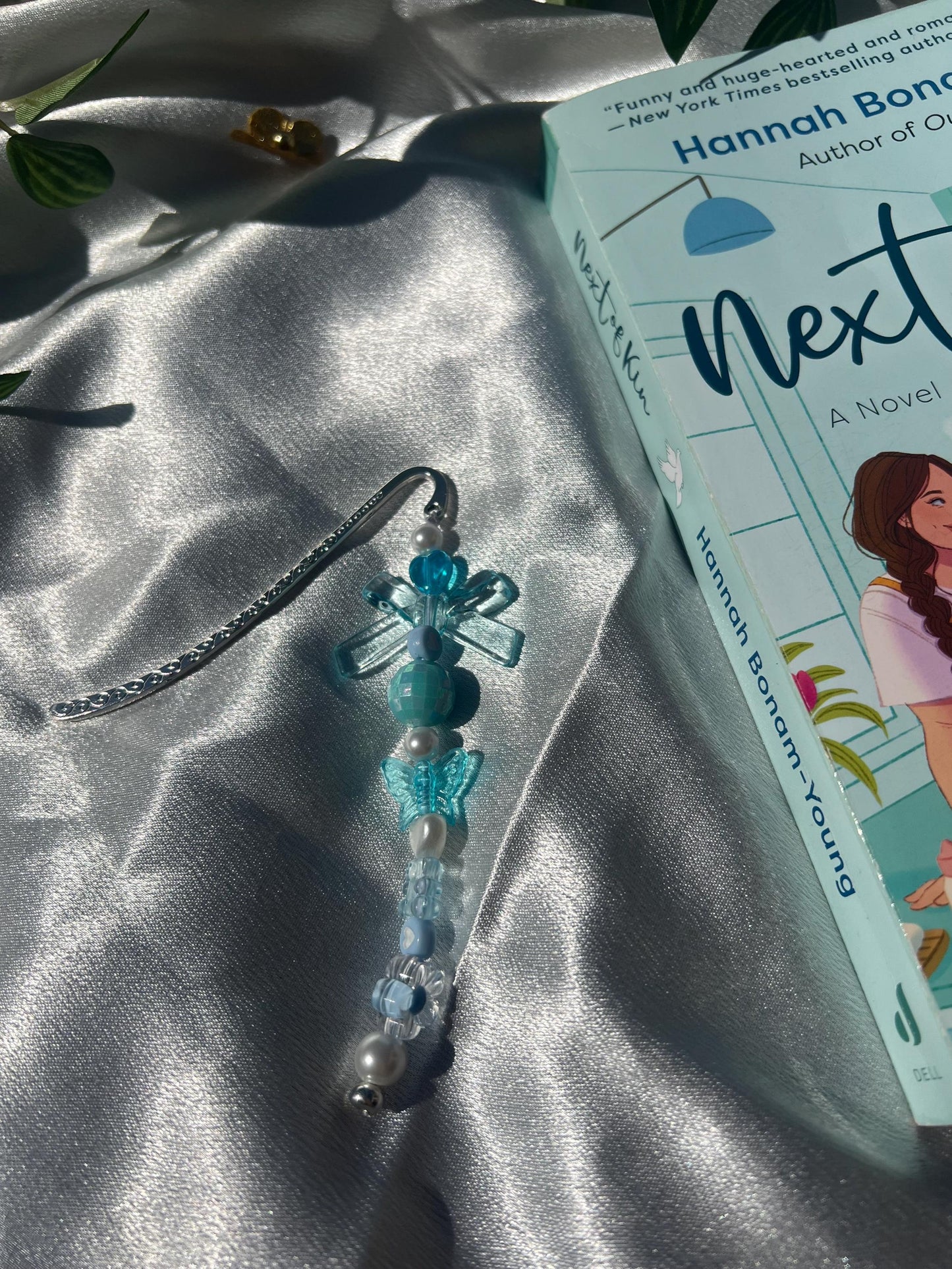 Blue Silver Bookmark Charm || Aesthetic Handmade Charms for Books || Beaded Book Accessory