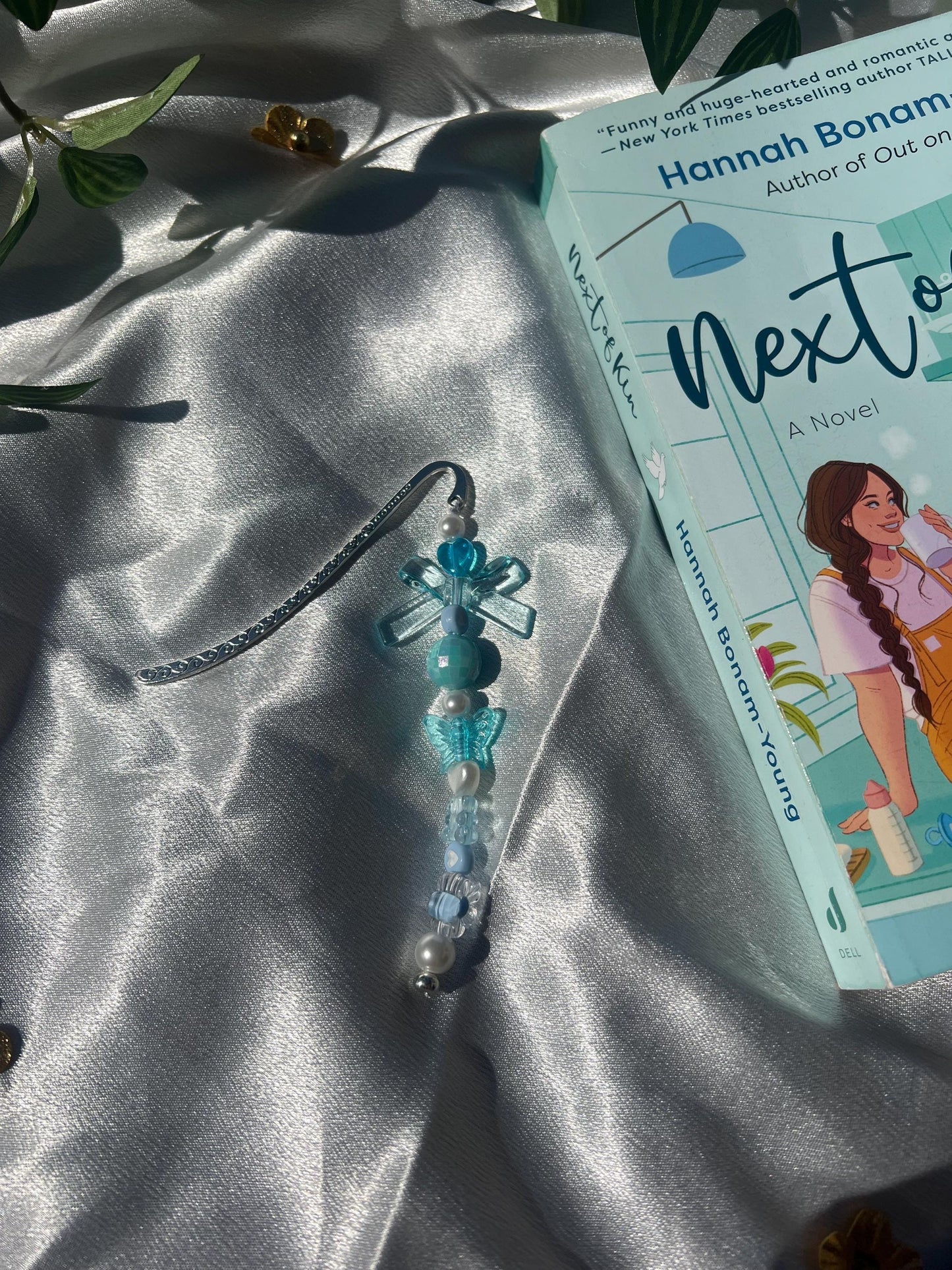 Blue Silver Bookmark Charm || Aesthetic Handmade Charms for Books || Beaded Book Accessory