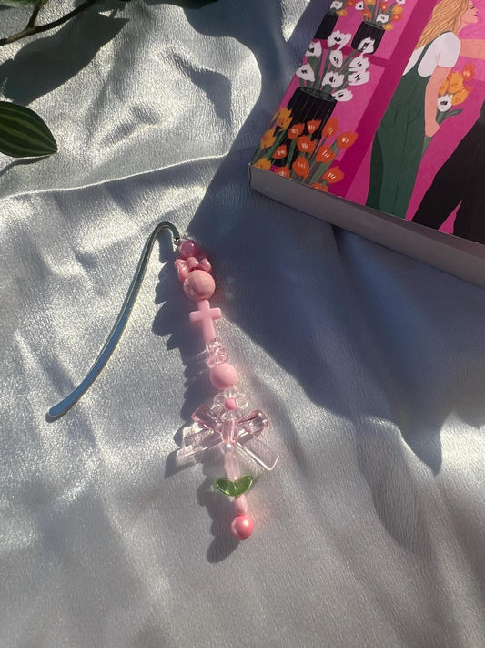 Pink Aesthetic Beaded Bookmark Charm || Aesthetic Handmade Charms for Books || Book Accessory