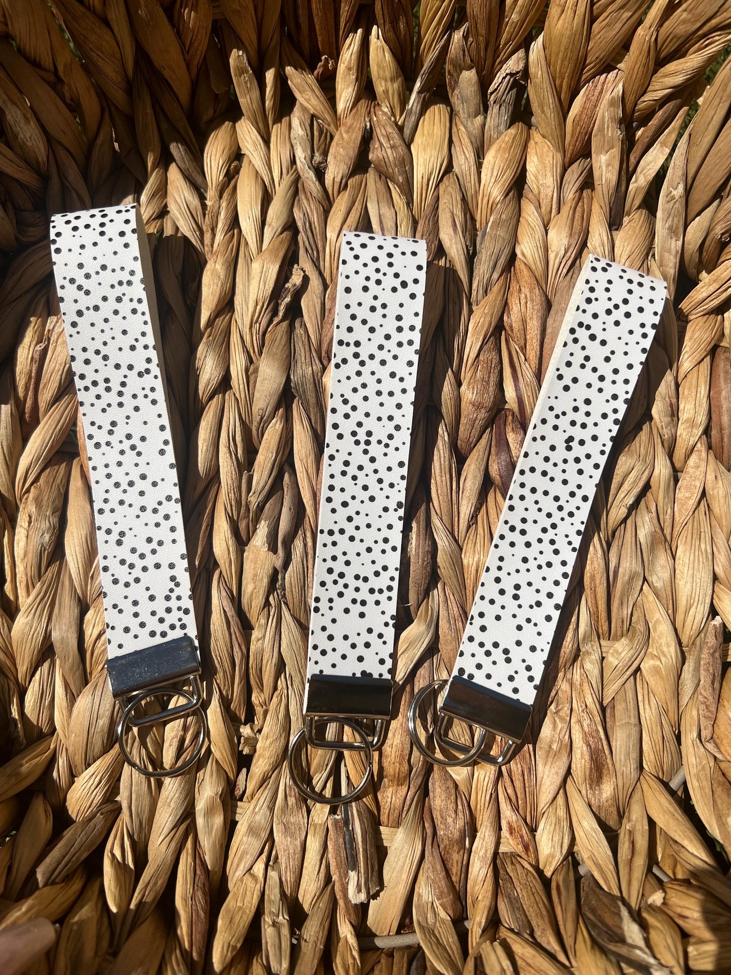 Black & White Spotted Dot Pattern Wristlet Keychain Fobs