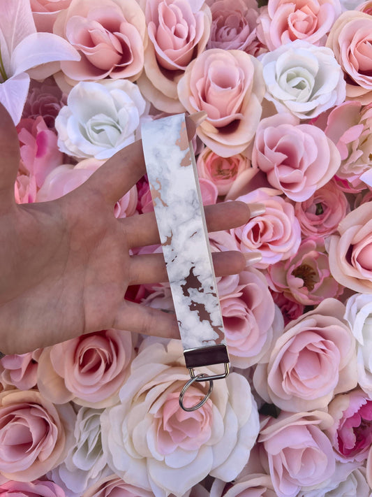 Marble Rose Gold Wristlet Keychain Fobs