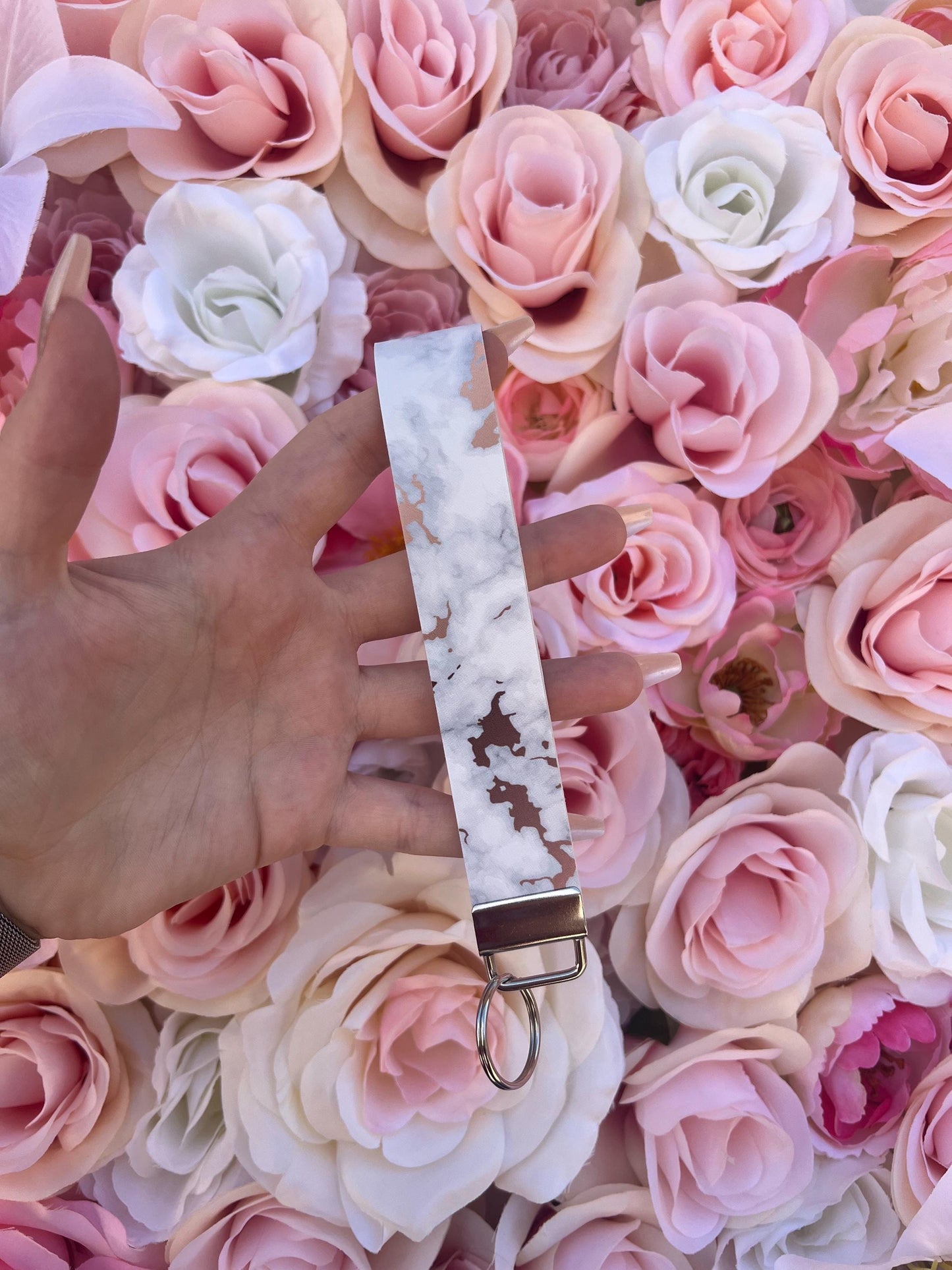 Marble Rose Gold Wristlet Keychain Fobs