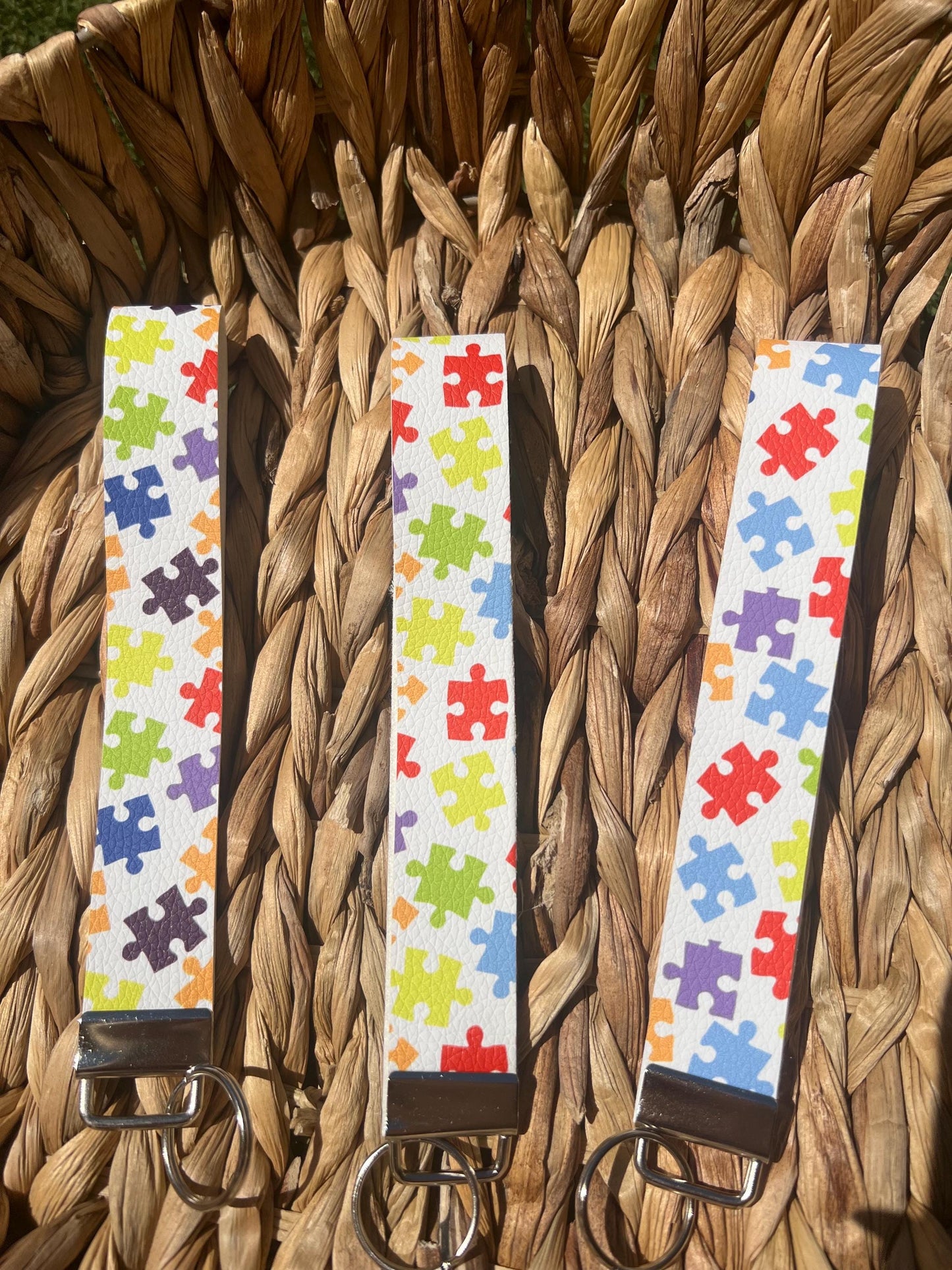 Autism Awareness Puzzle Pieces Wristlet Keychain Fobs