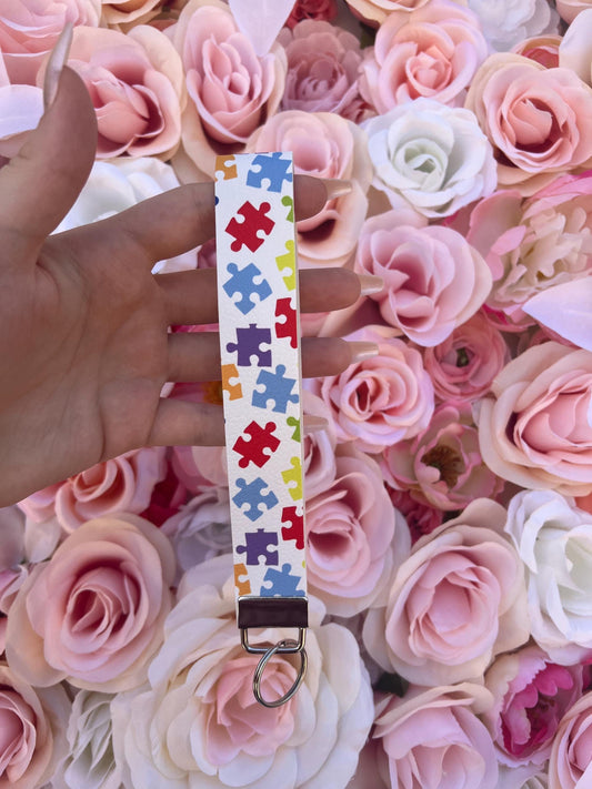 Autism Awareness Puzzle Pieces Wristlet Keychain Fobs